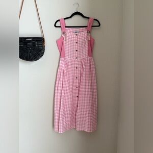 Vintage Usar Trachten German Austrian Pink Plaid Button Dirndl Dress, Size 164